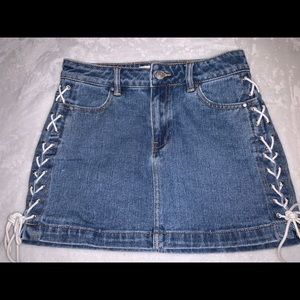 PacSun denim mini skirt with lace up detail